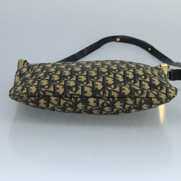 Christian Dior Trotter Canvas Shoulder Bag Navy Gold Auth 111610