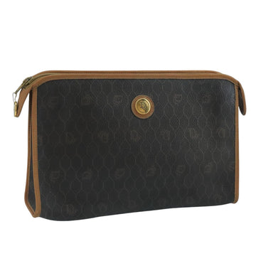 Christian Dior Honeycomb Canvas Clutch Bag PVC Leather Black Gold Auth 111627