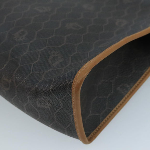Christian Dior Honeycomb Canvas Clutch Bag PVC Leather Black Gold Auth 111627