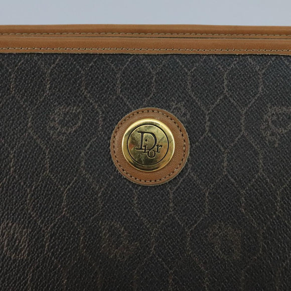 Christian Dior Honeycomb Canvas Clutch Bag PVC Leather Black Gold Auth 111627