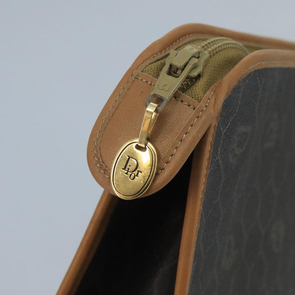 Christian Dior Honeycomb Canvas Clutch Bag PVC Leather Black Gold Auth 111627