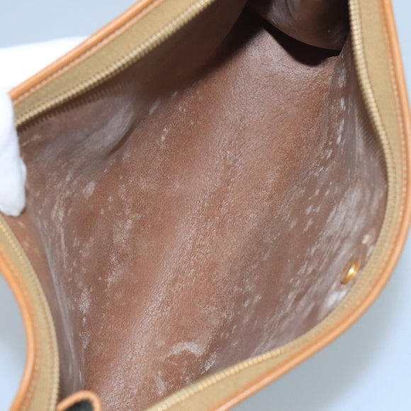 Christian Dior Honeycomb Canvas Clutch Bag PVC Leather Black Gold Auth 111627