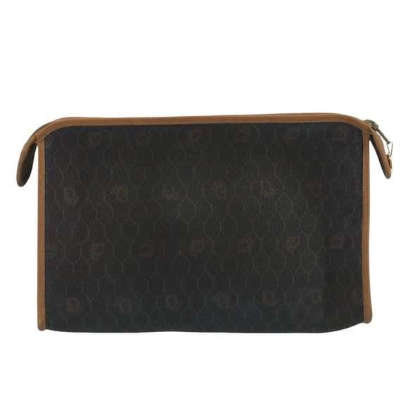 Christian Dior Honeycomb Canvas Clutch Bag PVC Leder Schwarz Gold Auth 111627