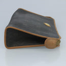 Christian Dior Honeycomb Canvas Clutch Bag PVC Leather Black Gold Auth 111627-3