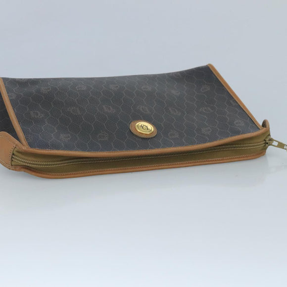 Christian Dior Honeycomb Canvas Clutch Bag PVC Leder Schwarz Gold Auth 111627