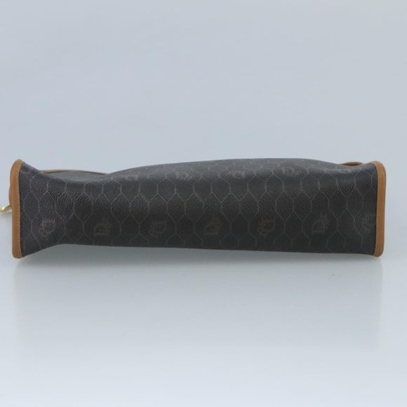 Christian Dior Honeycomb Canvas Clutch Bag PVC Leather Black Gold Auth 111627