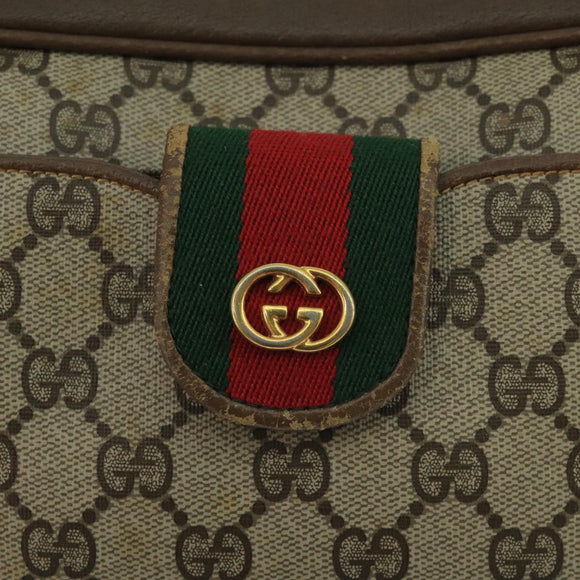 GUCCI GG Supreme Web Sherry Line Shoulder Bag PVC Beige Red Green Auth 111654
