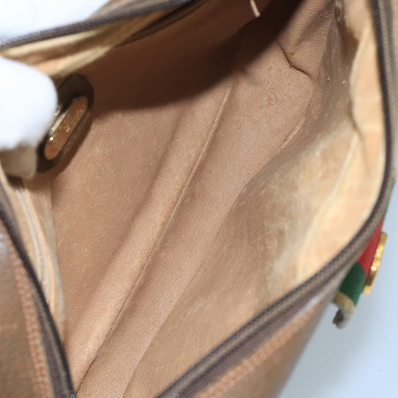 GUCCI GG Supreme Web Sherry Line Shoulder Bag PVC Beige Red Green Auth 111654