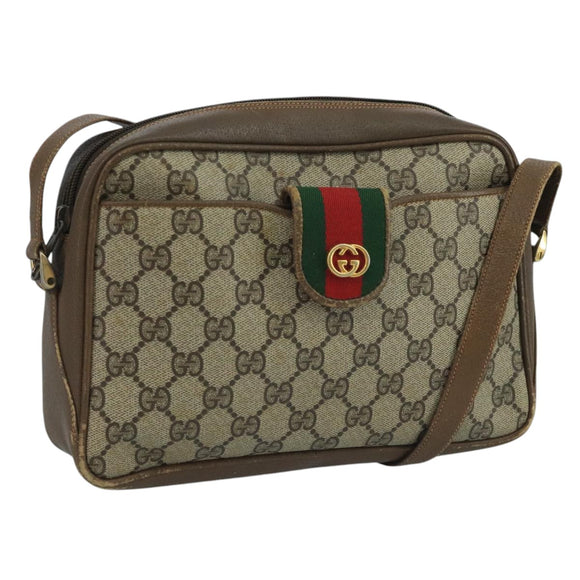 GUCCI GG Supreme Web Sherry Line Shoulder Bag PVC Beige Red Green Auth 111654