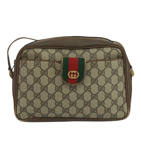 GUCCI GG Supreme Web Sherry Line Shoulder Bag PVC Beige Red Green Auth 111654