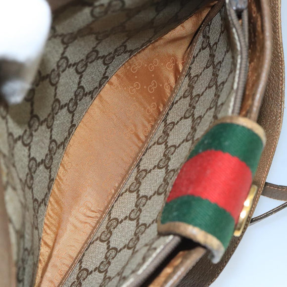 GUCCI GG Supreme Web Sherry Line Shoulder Bag PVC Beige Red Green Auth 111654