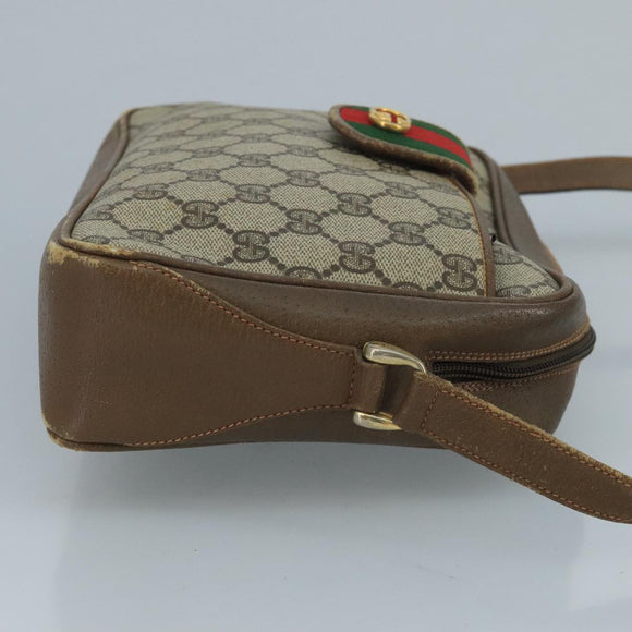 GUCCI GG Supreme Web Sherry Line Shoulder Bag PVC Beige Red Green Auth 111654