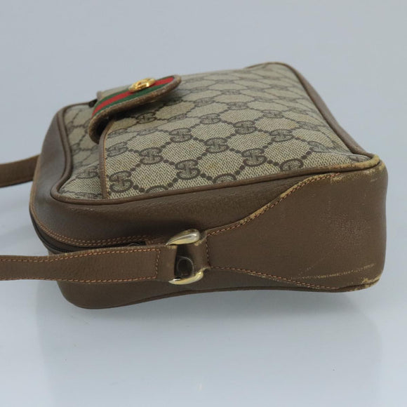 GUCCI GG Supreme Web Sherry Line Shoulder Bag PVC Beige Red Green Auth 111654