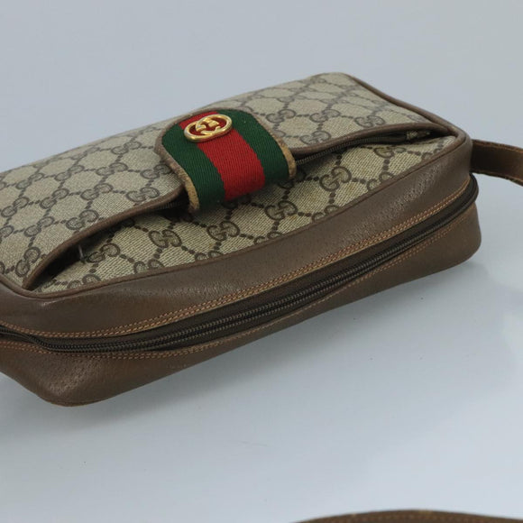 GUCCI GG Supreme Web Sherry Line Shoulder Bag PVC Beige Red Green Auth 111654