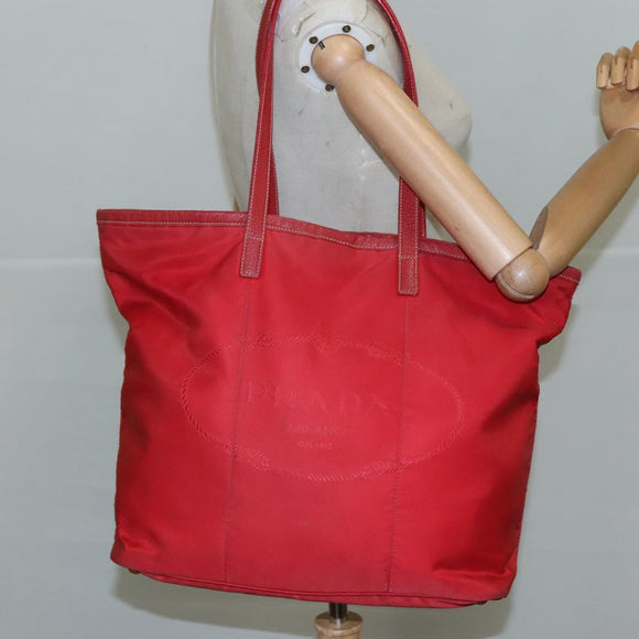 PRADA Tote Bag Nylon Red Auth 111657