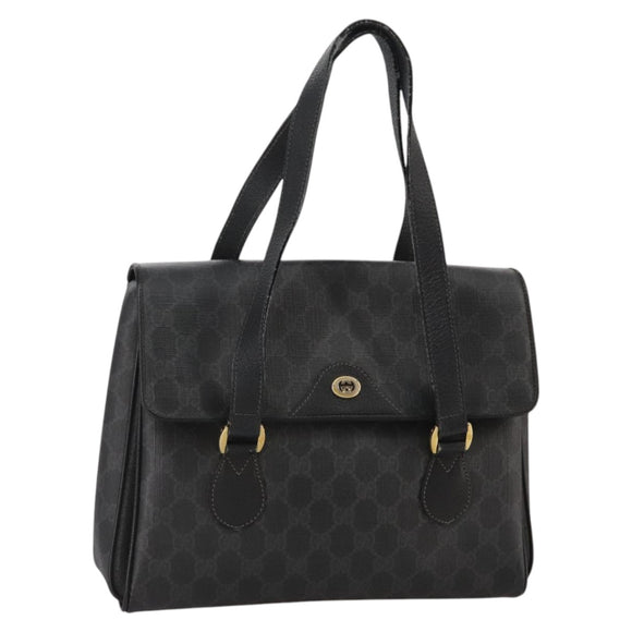 GUCCI GG Supreme Hand Bag PVC Leather Black Gold 116 02 080 Auth 111672