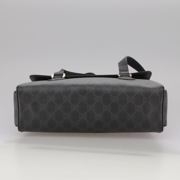 GUCCI GG Supreme Hand Bag PVC Leather Black Gold 116 02 080 Auth 111672