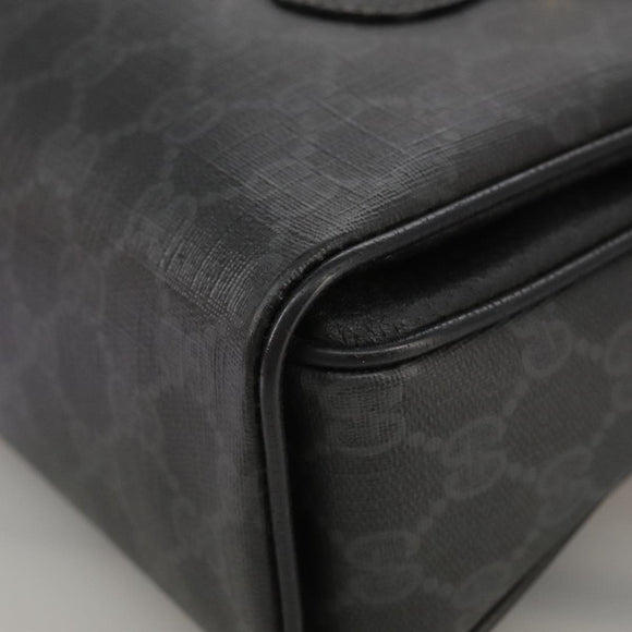 GUCCI GG Supreme Hand Bag PVC Leather Black Gold 116 02 080 Auth 111672