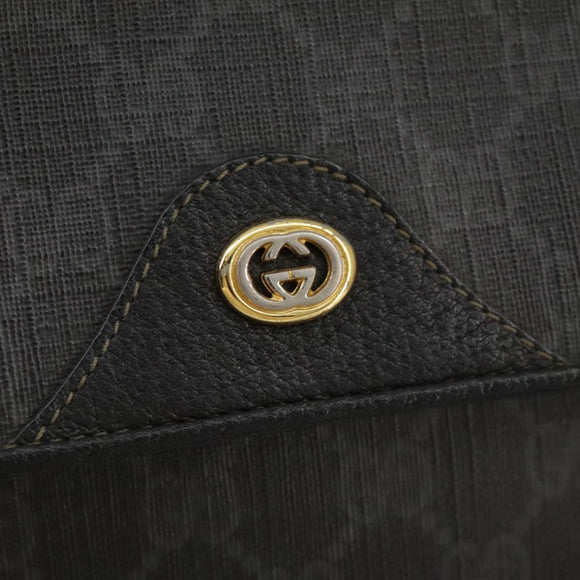 GUCCI GG Supreme Hand Bag PVC Leather Black Gold 116 02 080 Auth 111672