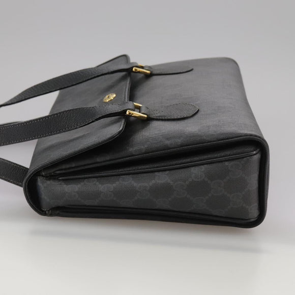 GUCCI GG Supreme Hand Bag PVC Leather Black Gold 116 02 080 Auth 111672