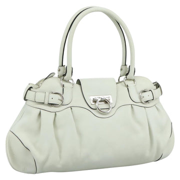 Salvatore Ferragamo Gancini Hand Bag Leather White Silver Auth 111747