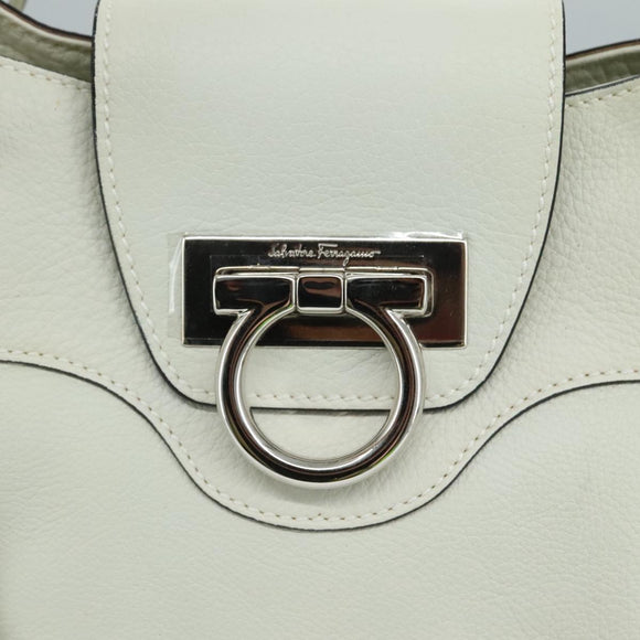 Salvatore Ferragamo Gancini Hand Bag Leather White Silver Auth 111747