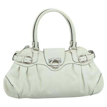 Salvatore Ferragamo Gancini Hand Bag Leather White Silver Auth 111747 - 0