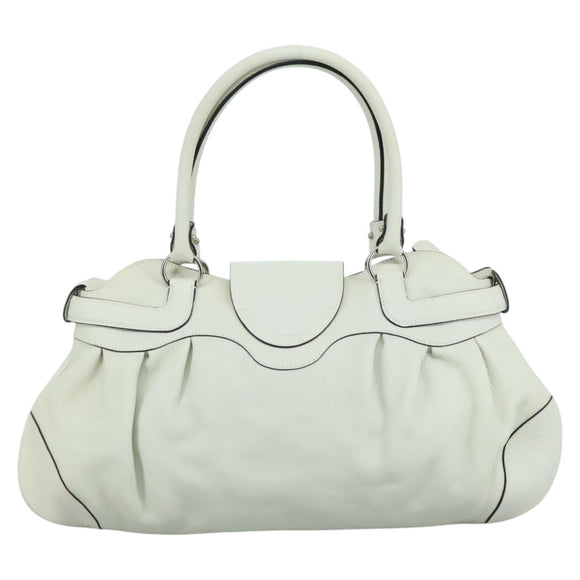 Salvatore Ferragamo Gancini Hand Bag Leather White Silver Auth 111747