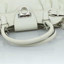 Salvatore Ferragamo Gancini Hand Bag Leather White Silver Auth 111747-7