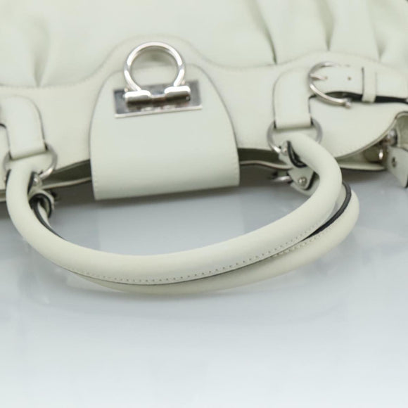 Salvatore Ferragamo Gancini Hand Bag Leather White Silver Auth 111747