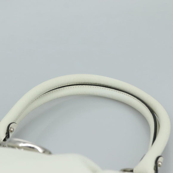 Salvatore Ferragamo Gancini Hand Bag Leather White Silver Auth 111747