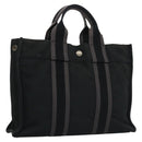 HERMES Fourre Tout PM Hand Bag Canvas Black Gray Silver Auth 111811-1