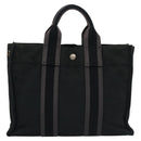HERMES Fourre Tout PM Hand Bag Canvas Black Gray Silver Auth 111811-2