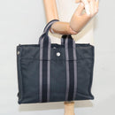 HERMES Fourre Tout PM Hand Bag Canvas Black Gray Silver Auth 111811-22
