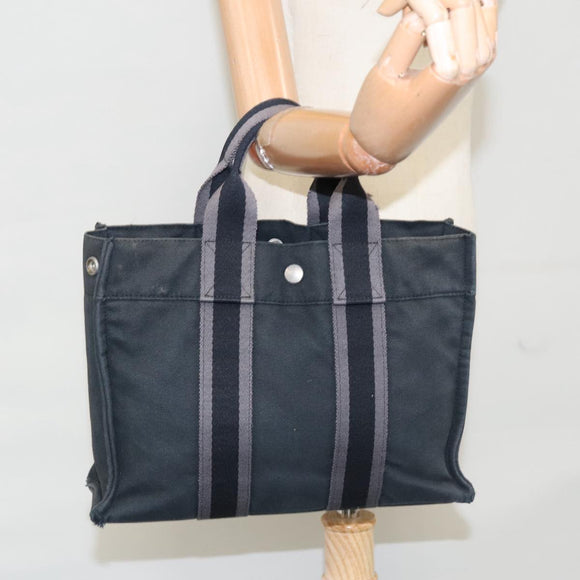 HERMES Fourre Tout PM Hand Bag Canvas Black Gray Silver Auth 111811