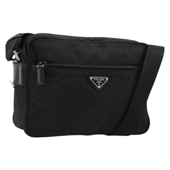 PRADA Shoulder Bag Nylon Black Silver Auth 111866