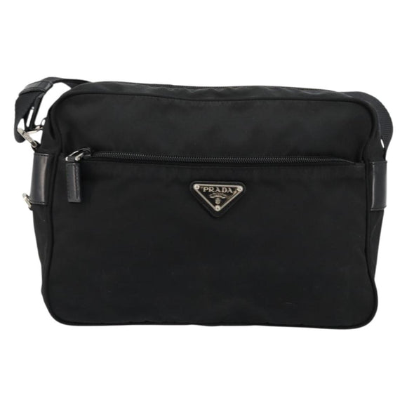 PRADA Shoulder Bag Nylon Black Silver Auth 111866
