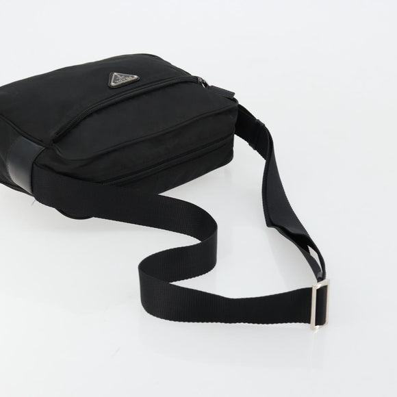 PRADA Shoulder Bag Nylon Black Silver Auth 111866