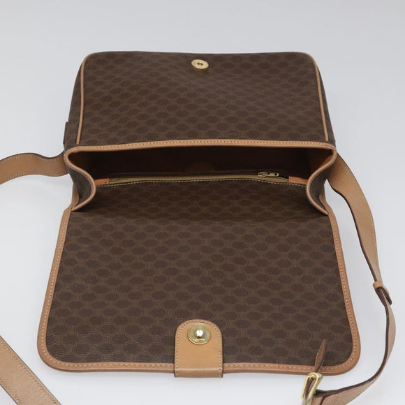 CELINE Macadam Canvas Shoulder Bag PVC Leather Brown Gold Auth 111880