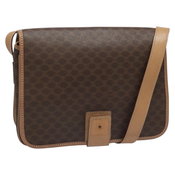 CELINE Macadam Canvas Shoulder Bag PVC Leather Brown Gold Auth 111880