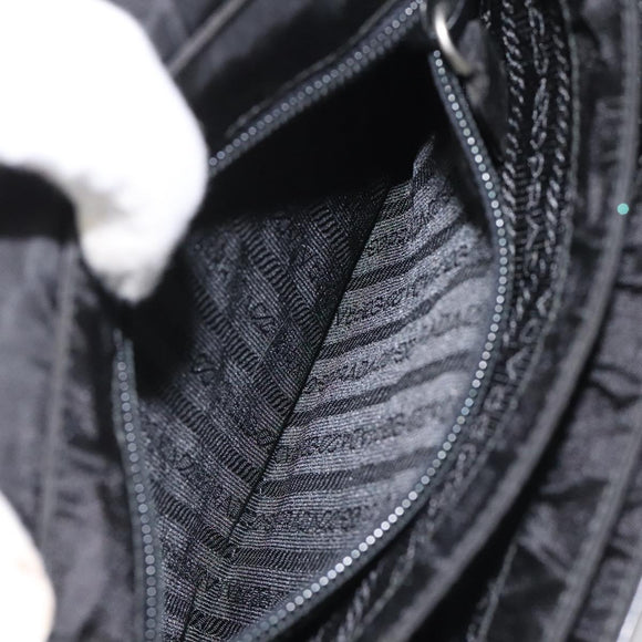 PRADA Hand Bag Nylon Leather Black Auth 112080