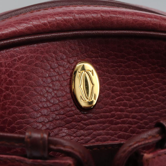 CARTIER Shoulder Bag Leather Red Gold Auth 112095