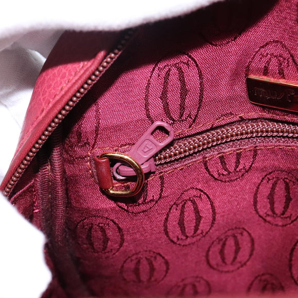 CARTIER Shoulder Bag Leather Red Gold Auth 112095