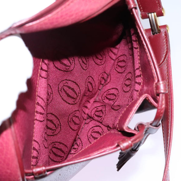 CARTIER Shoulder Bag Leather Red Gold Auth 112095