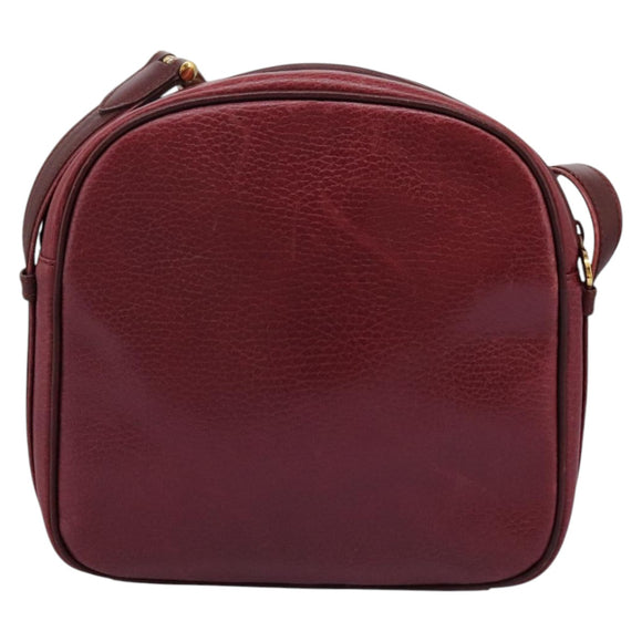 CARTIER Shoulder Bag Leather Red Gold Auth 112095