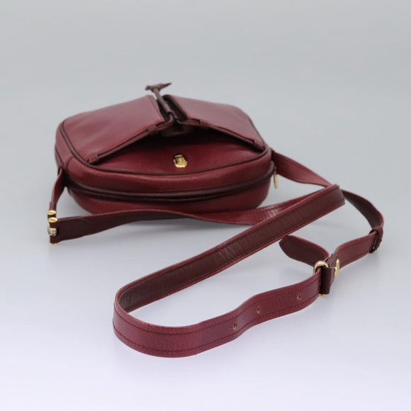 CARTIER Shoulder Bag Leather Red Gold Auth 112095