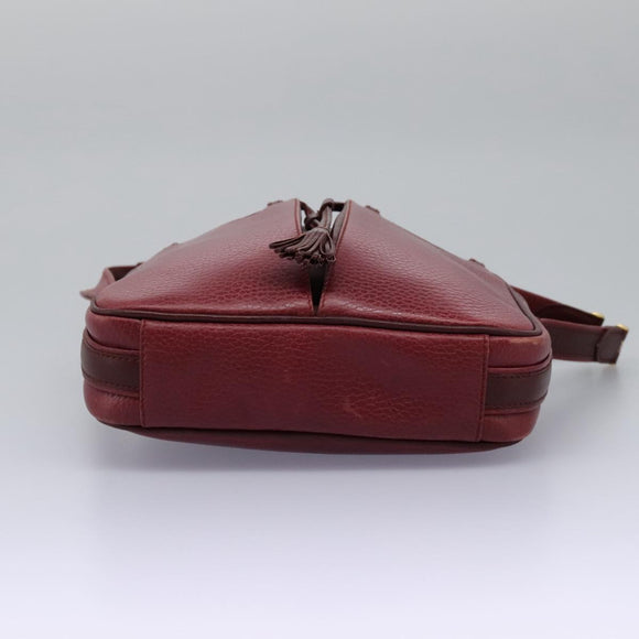 CARTIER Shoulder Bag Leather Red Gold Auth 112095