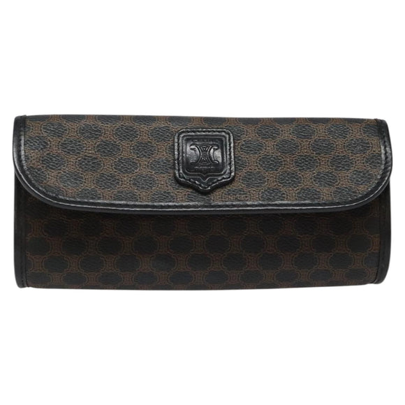 CELINE Macadam Canvas Pouch PVC Leather Black Auth 112106