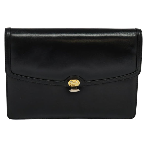 CELINE Shoulder Bag Leather Black Auth 112107
