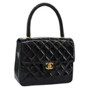 CHANEL Matelasse Hand Bag Patent leather Black CC Auth 112111-1
